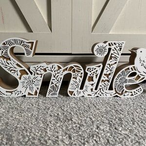 White Floral 'Smile' Wall Decor wood wooden bird